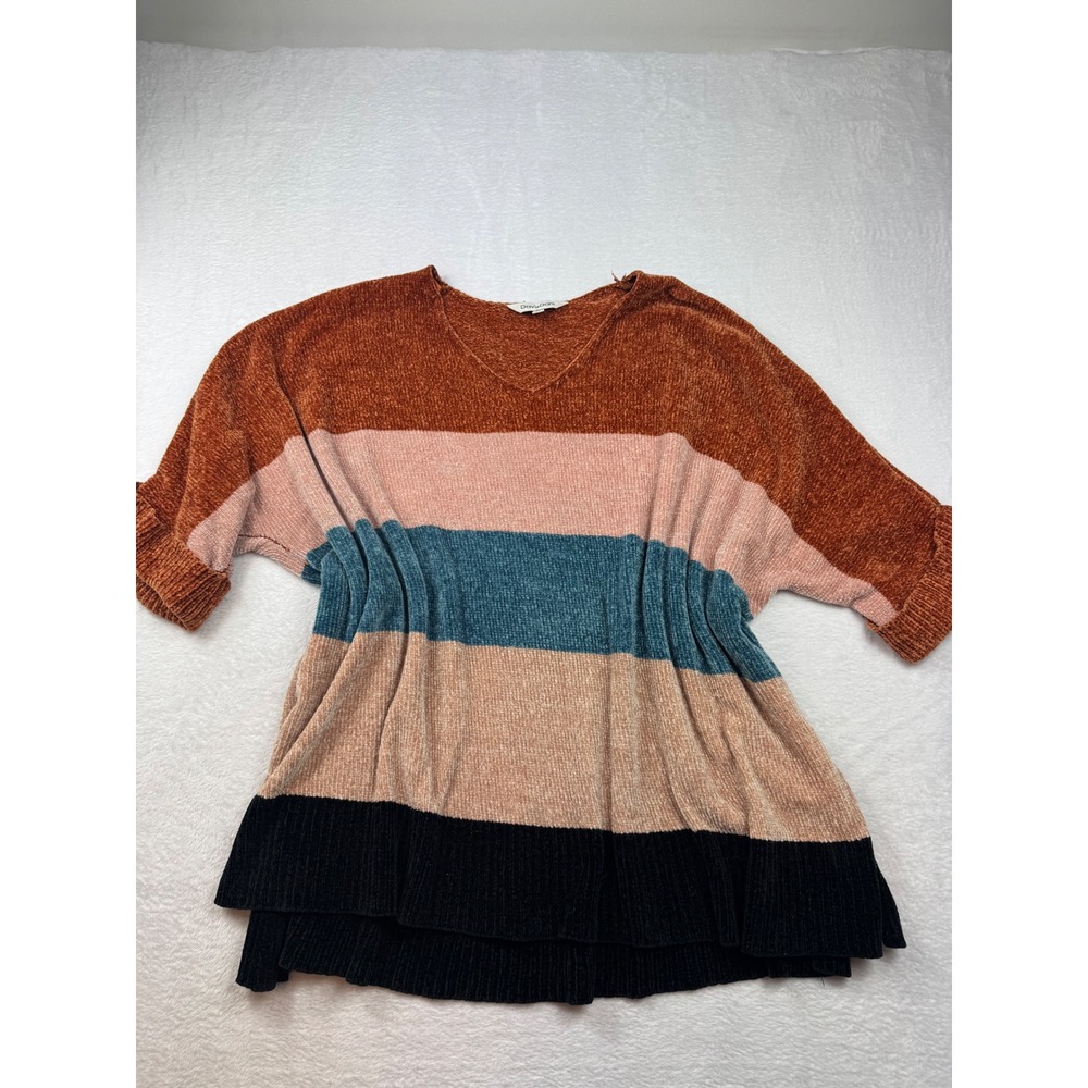 Davi & Dani Chenille Striped Sweater Womens 2XL V-Neck Short Sleeve Boho